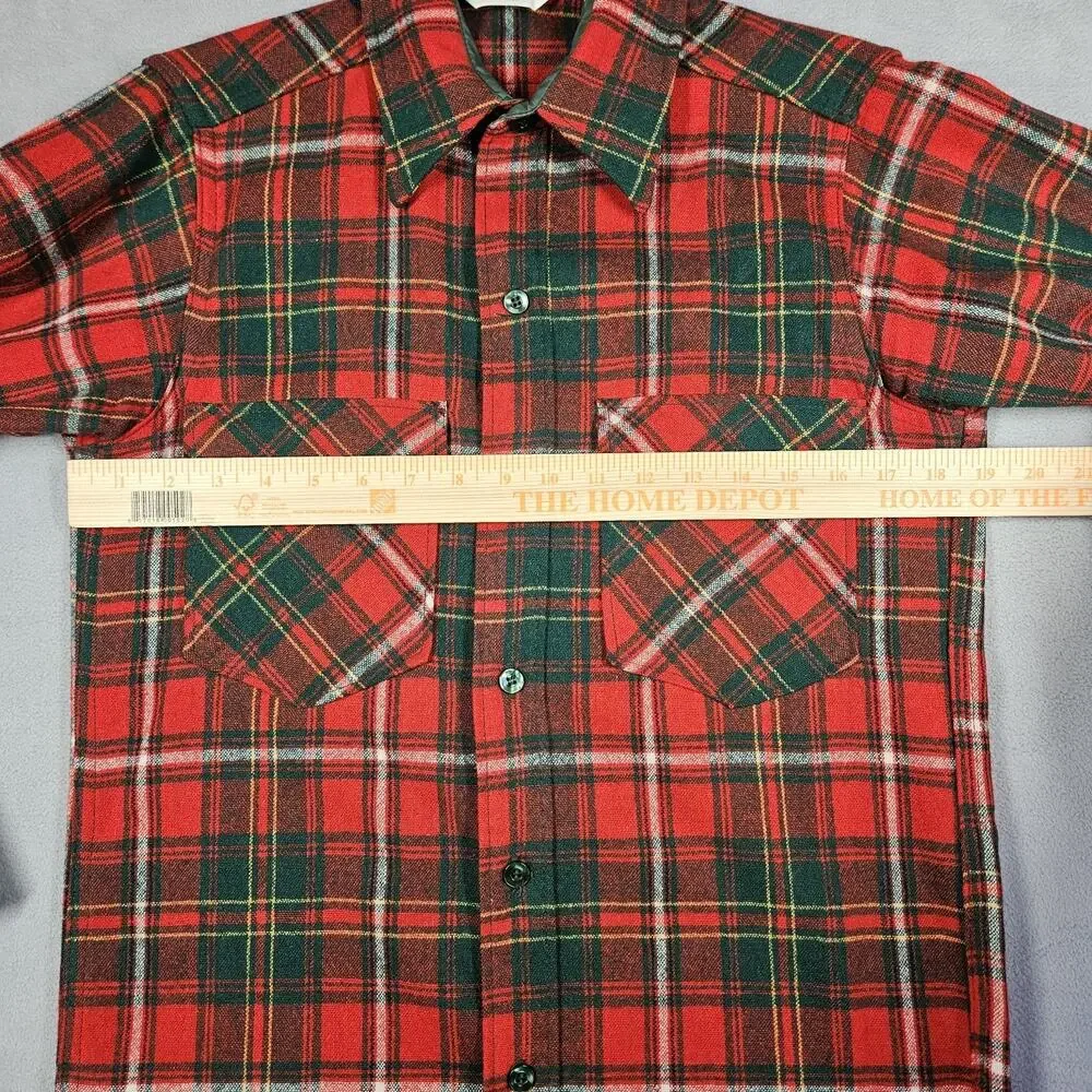 Vintage Woolrich Shirt Mens Small Button Down Wool Blend Shacket‎ Red Green USA